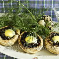 Рецепт Фаршированных шампиньонов с перепелиными яйцами