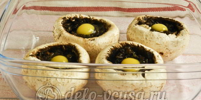 Рецепт фаршированных шампиньонов с перепелиными яйцами