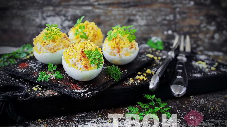 Рецепт яиц, фаршированных кальмарами