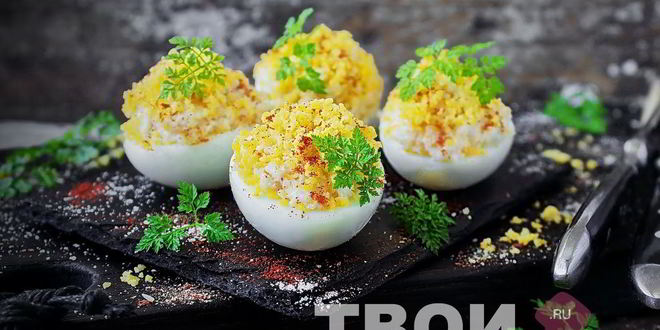 Рецепт яиц, фаршированных кальмарами