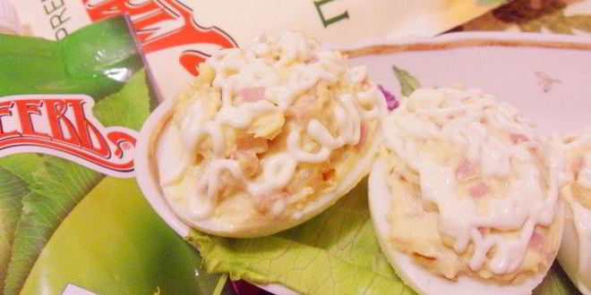 Рецепт яиц, фаршированных ветчиной и хреном