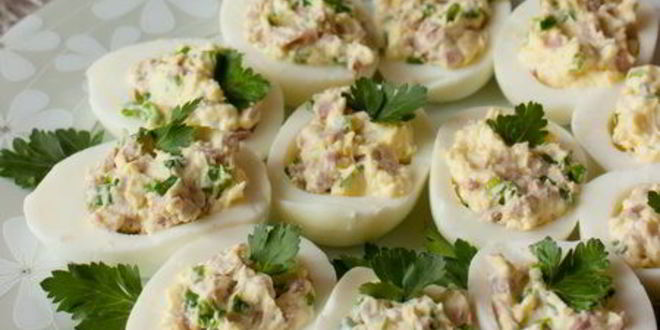 Рецепт яиц, фаршированных ветчиной