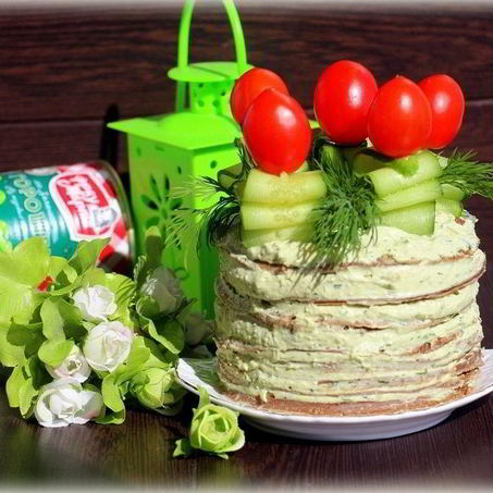 Рецепт Печеночного торта с нежным гороховым паштетом