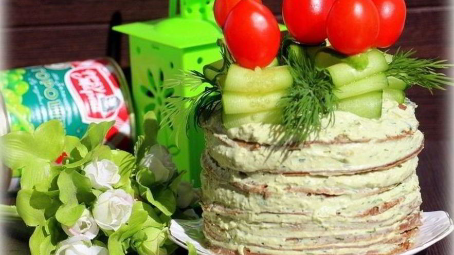 Рецепт печеночного торта с нежным гороховым паштетом