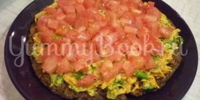 Рецепт печеночного торта с зеленью и помидорами