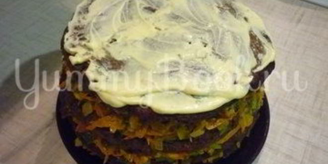 Рецепт печеночного торта с зеленью и помидорами