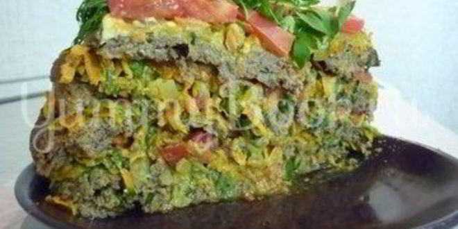 Рецепт печеночного торта с зеленью и помидорами