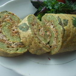 Рецепт Рулета из кабачкового теста с начинкой из овощей, мяса и сыра