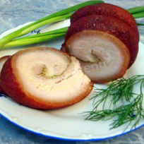 Рецепт Рулета из сала вареного в луковой шелухе