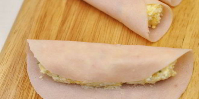 Рецепт рулетиков из ветчины с сыром и чесноком