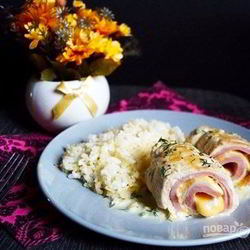 Рецепт Рулетиков Кордон Блю в сливочном соусе