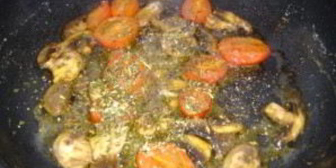 Рецепт яичницы с шампиньонами и помидорами