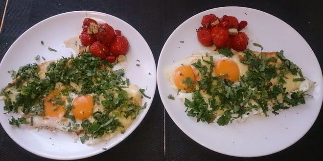 Рецепт яичницы с жареным сыром сулугуни