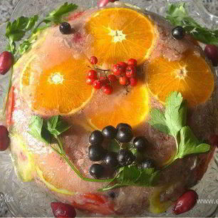 Рецепт Праздничного заливного из утки с брусникой Утиная история