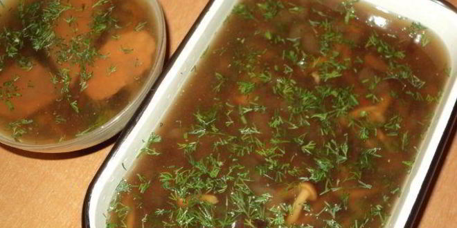 Рецепт заливного с ветчиной и опятами