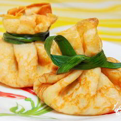Рецепт Блинных мешочков с жюльеном из красной рыбы